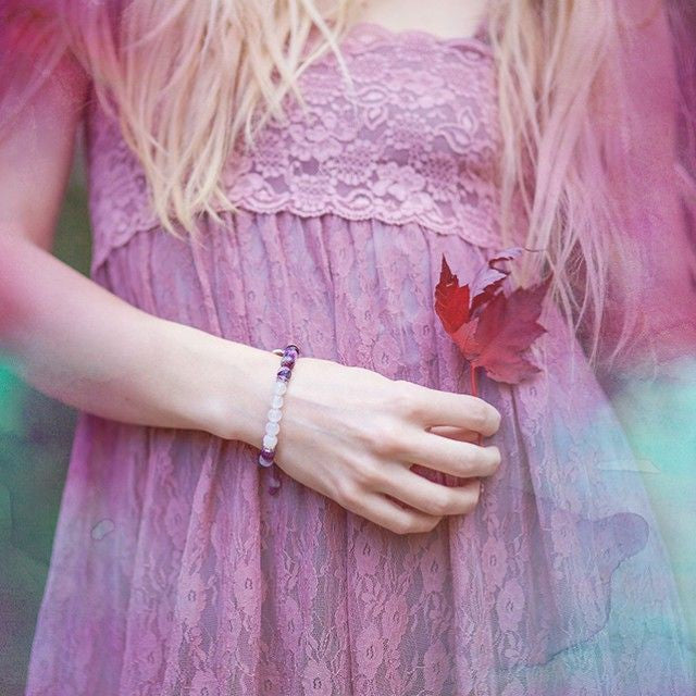 The Seahorse Spirit Animal Bracelet | Amethyst + Pearl Mala Beads.