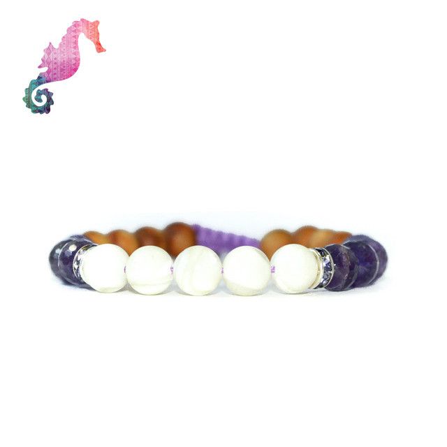 The Seahorse Spirit Animal Bracelet | Amethyst + Pearl Mala Beads.