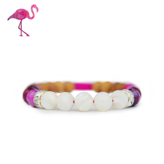 The Flamingo | Pearl | Fuchsia Agate Mala Beads.