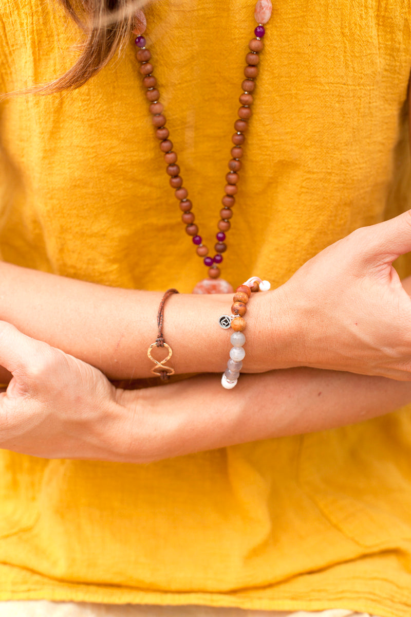 The Shark | Pearl + Gray Agate Mala Beads.