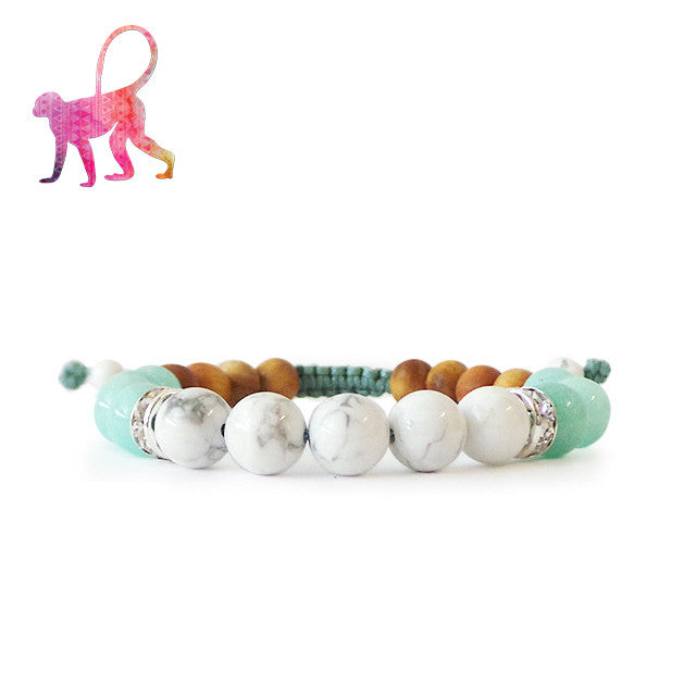 The Monkey | Howlite + Amazonite Mala Beads | Mala Beads Japa Meditation Necklaces Sacred Geometry Healing Spiritual Crystal Collections.