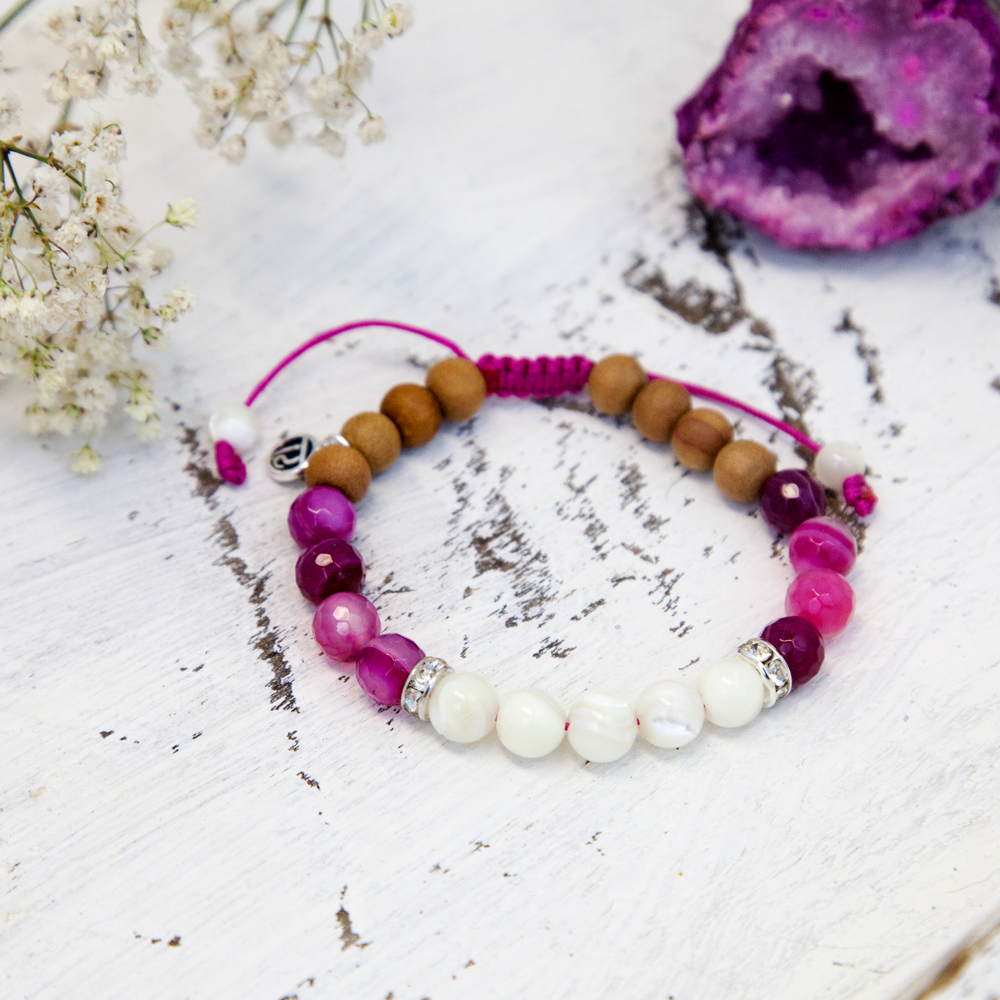 The Flamingo | Pearl | Fuchsia Agate Mala Beads.