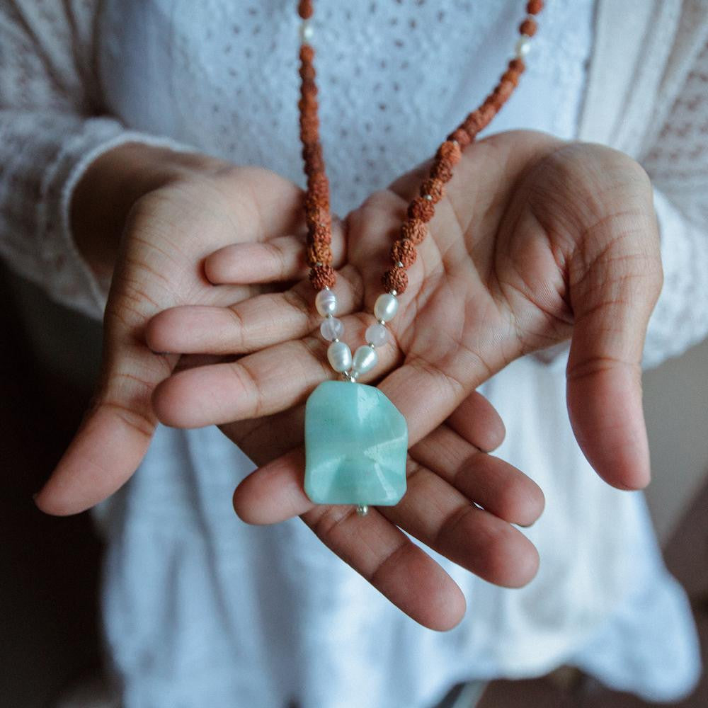 Amazonite + Pearl Mala.