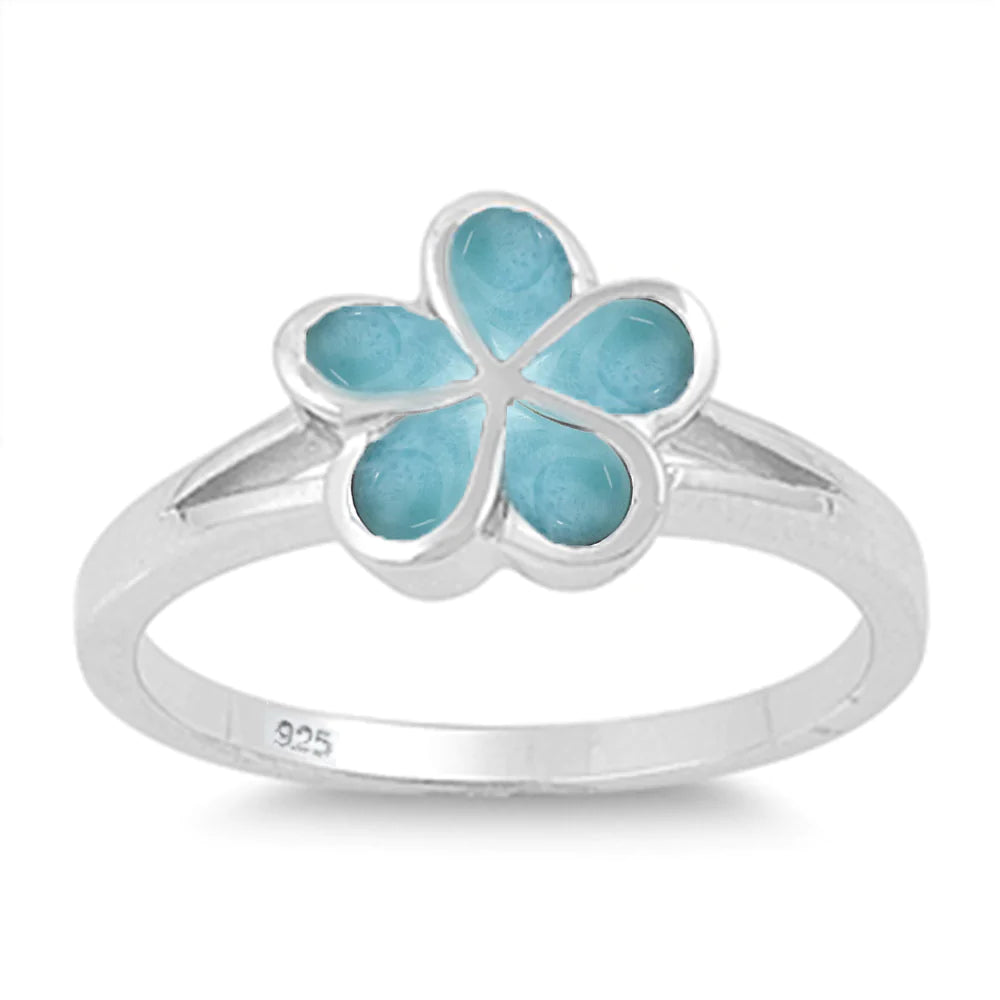 Universe Larimar + Sterling Silver in Plumeria Setting Ring
