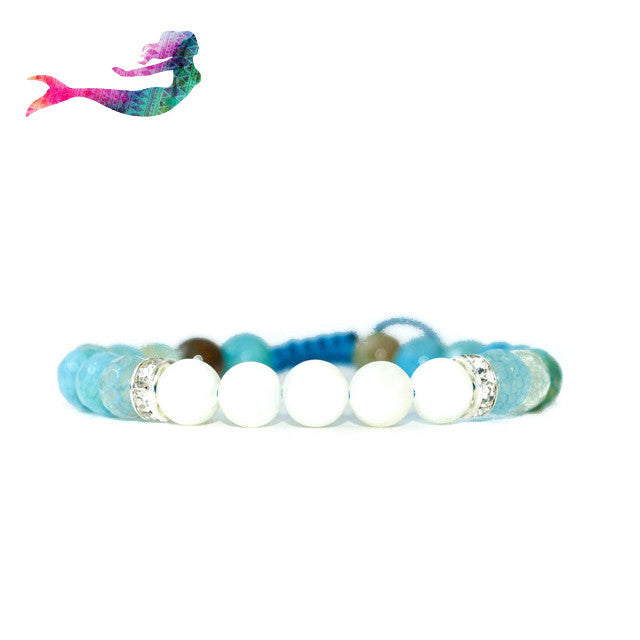 The Mermaid | Pearl + Blue Fire Agate Mala Beads.