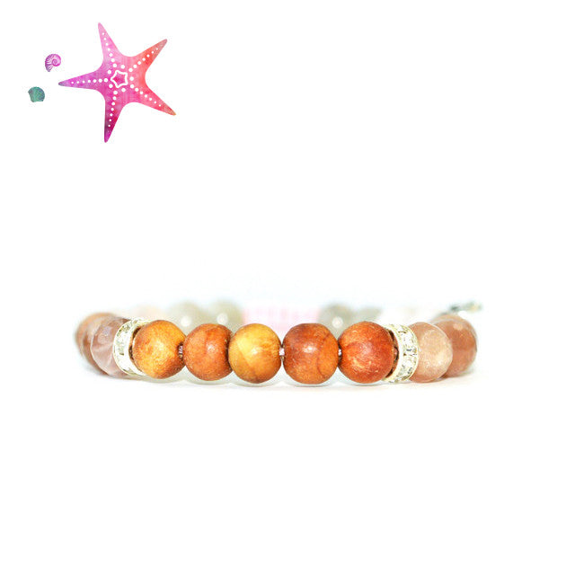 The Starfish | Peach Moonstone + Shell Mala Beads | Mala Beads Japa Meditation Necklaces Sacred Geometry Healing Spiritual Crystal Collections.